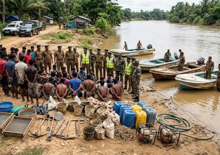 කළු ගගේ මැණික් ගරමින් සිටි 25 දෙනකු අත්අඩංගුවට – ප්‍රසිද්ධ මැණික් ව්‍යාපාරිකයින් තිදෙනකුත් ඒ අතර