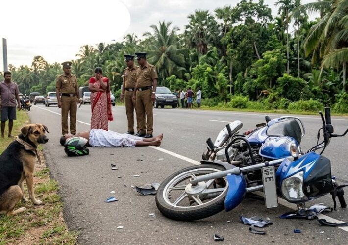 මාර්ගය හරහා ගමන් කළ සුනඛයා බේරීමට ගිය යතුරු පැදිකරු මාරාන්තික අනතුරක