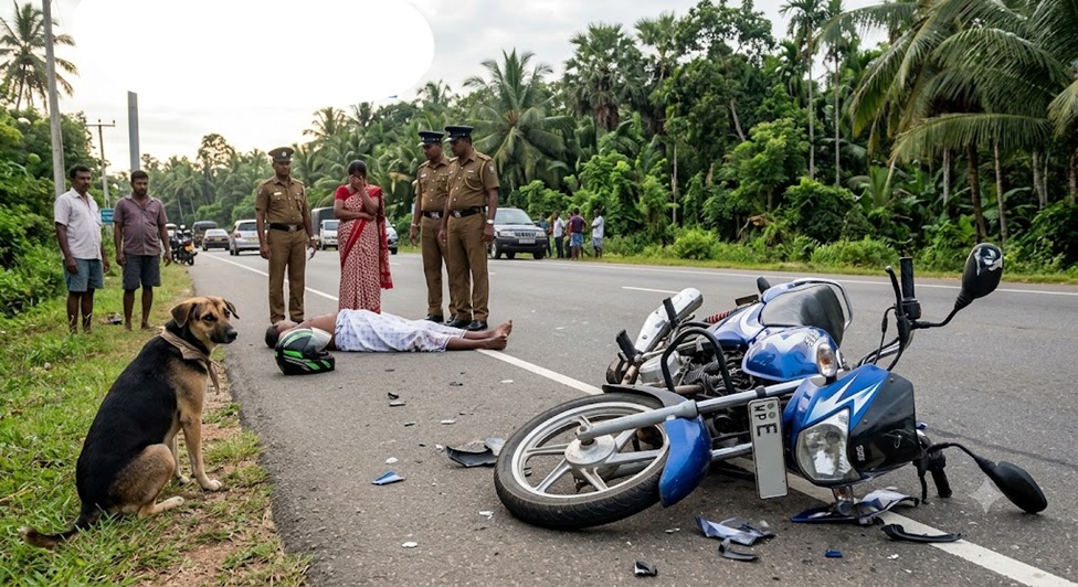 මාර්ගය හරහා ගමන් කළ සුනඛයා බේරීමට ගිය යතුරු පැදිකරු මාරාන්තික අනතුරක
