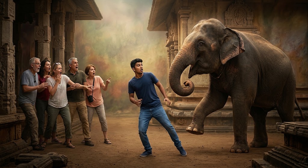 අලුත්ගම කන්ද විහාරයේ රඳවා සිටි ඇතින්නියක් සංචාරක මග පෙන්වන්නෙකු මරා දමයි